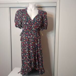 RALPH LAUREN DENIM & SUPPLY Betty Floral Blue Ruffle Wrap Dress size L